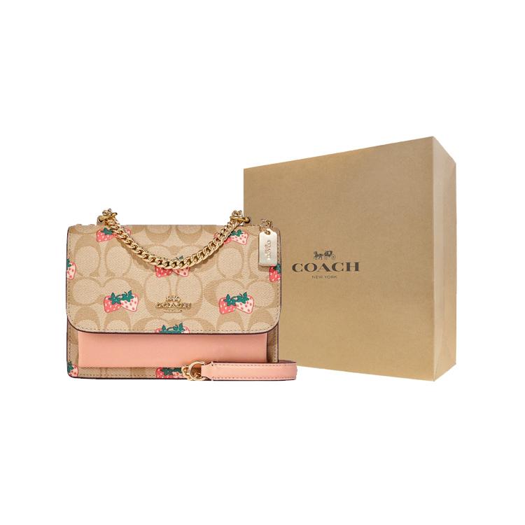 New COACH Klare Smooth Leather With Coated Canvas Shoulder Bag Crossbody Bag Small Size Women's Brown & Pink CB594-IMOT4