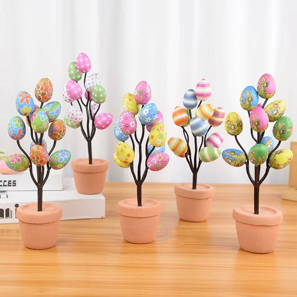 Simulated Eggs Tree Branch Colorful Egg Tree Flowerpot Easter Egg Bonsai  Easter Decoration