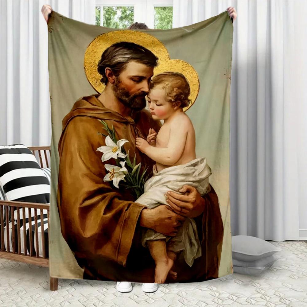 

Retro Saint Joseph Religious Order Flannel printed blanket suitable for all seasons suitable for living room office sofa travel 75x100cm