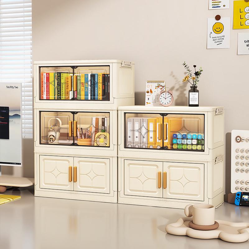 Compact Foldable Multi-Layer Storage Cabinet - No Installation Needed, Solid Color, Ideal for Home Living Room.