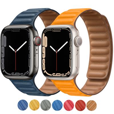 Leather Link For Apple Watch Ultra 8 7 Band 40mm 44mm 42mm 38mm 42 Mm Magnetic Loop Bracelet iWatch Series 7 6 5 4 3 SE Strap