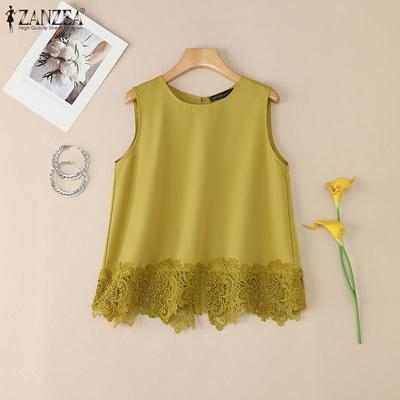 Women Summer Lace Splice Casual Sleeveless Tank Tops
