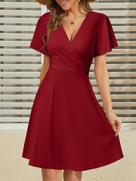 Summer Floral Wrap V-Neck A-Line Dress for Women