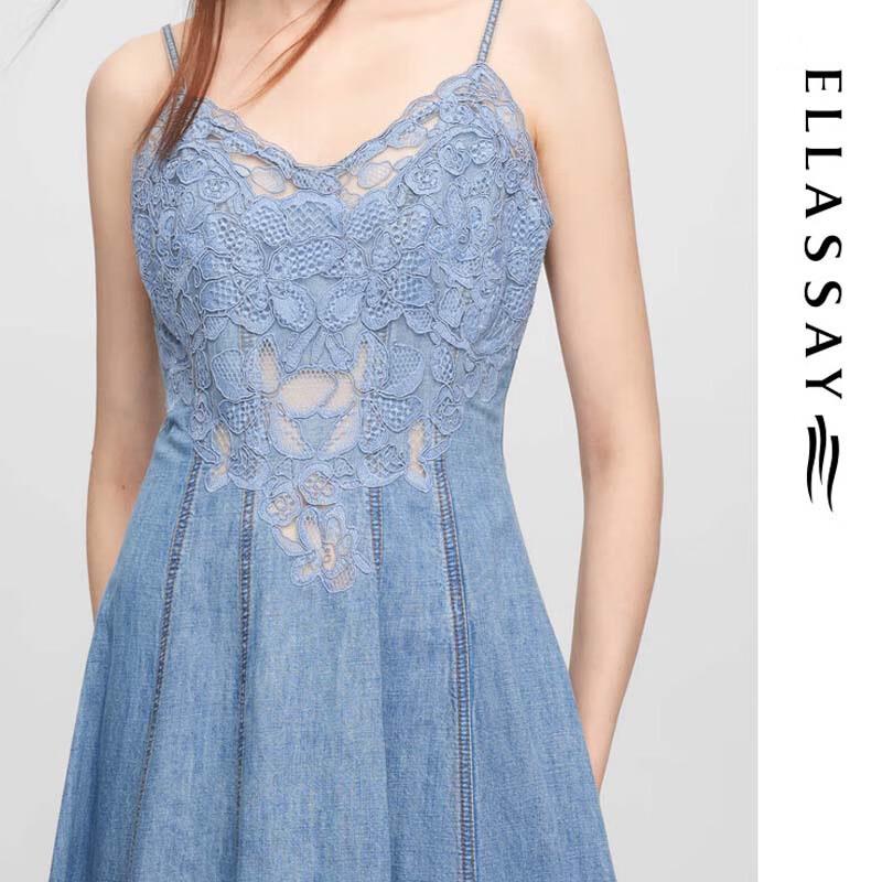 ELLASSAY Women's Elegant Cotton Linen Denim Suspender Midi Dress