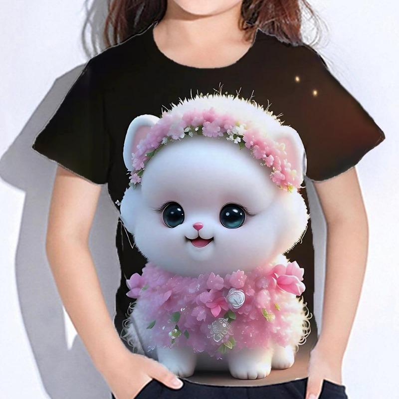 Kawaii Cartoon Animal Cat Kids Adult Printed T-shirt Summer Women's and Men's Casual Outdoor Girl and Boy Short Sleeve Tees Top