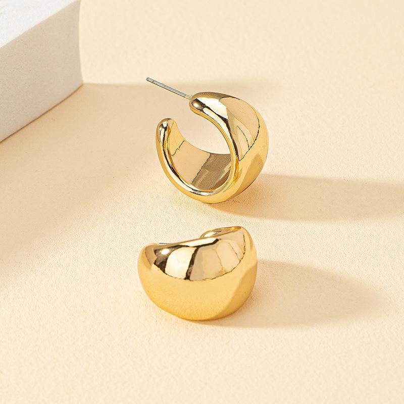 2026 New Geometric Simple Minimalist Round Gold Color Silver Color Thick Metal Hoop Earrings for Women Fashion Jewelry Wholesal