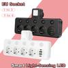 EU Wall Socket Adapter 1to3 1to4 Smart Light-Sensing LED Dual USB Type-C Ports Multi-Plug 2500W Individual Control Socket