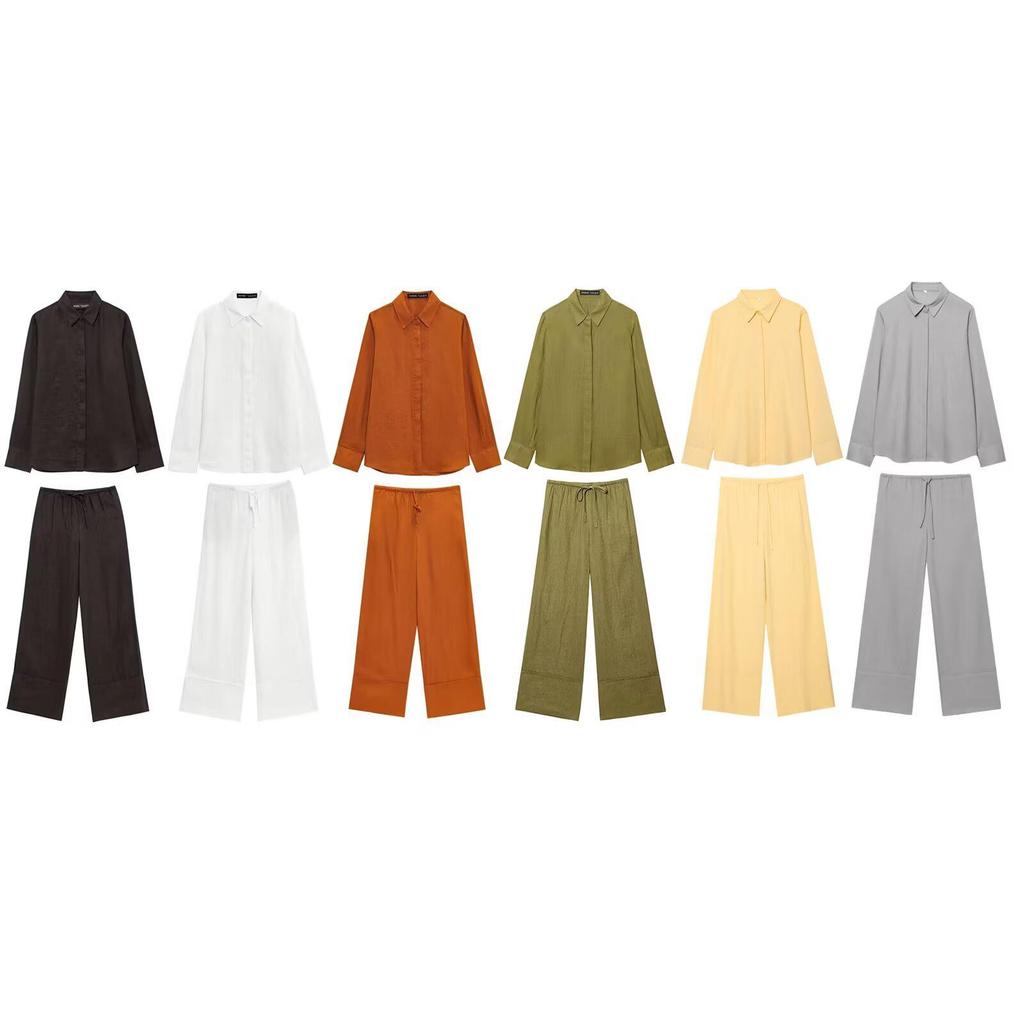 2023 European & American Women's Fashion Linen Shirt & Casual Pants Set