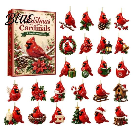 Daily Countdown Box Birthday Gift 24-Day Christmas Advent Calendar Red Bird Set with for Children