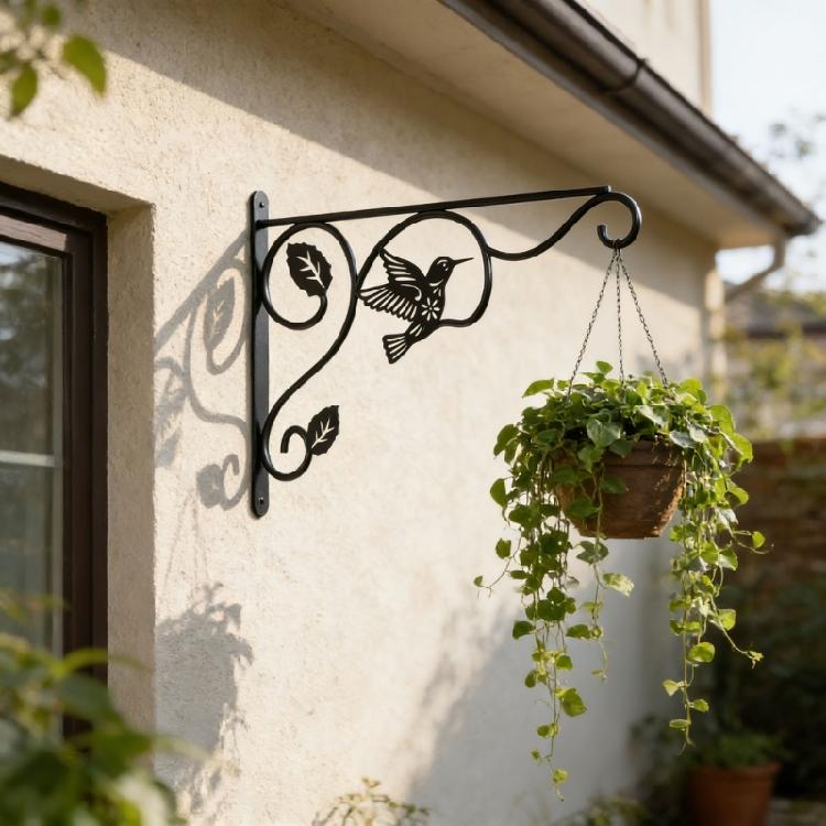 2 Pezzi Staffa Supporto da Parete in Ferro per Piante con Motivo Colibrì Gancio Appendi Mangiatoia per Uccelli per Decorazione di Portico Recinzione