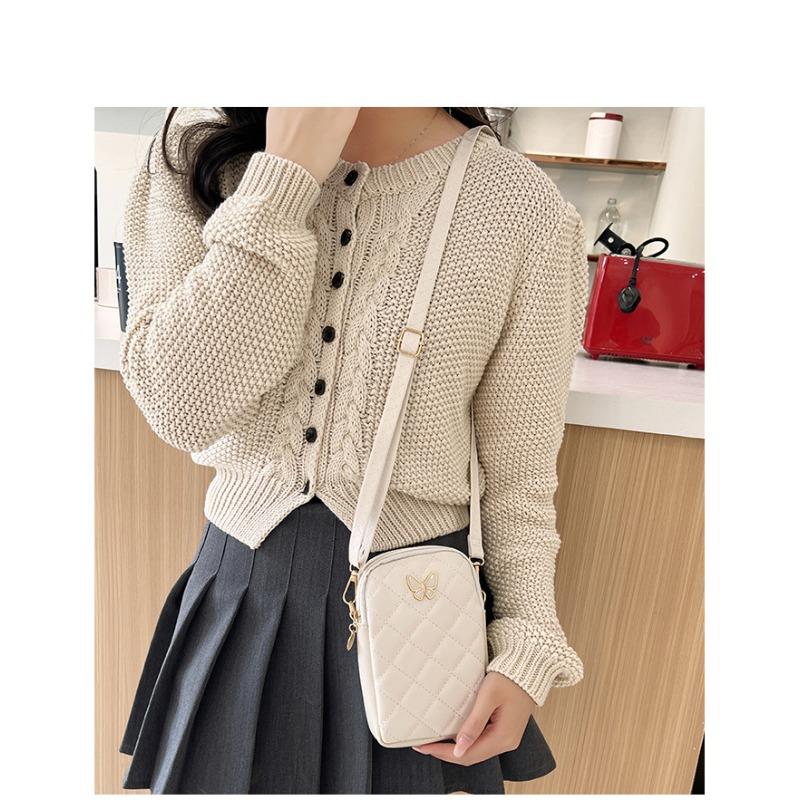 Rhombus Small Bag Women's New Korean Version Mobile Phone Bag Embroidered Butterfly Messenger Bag