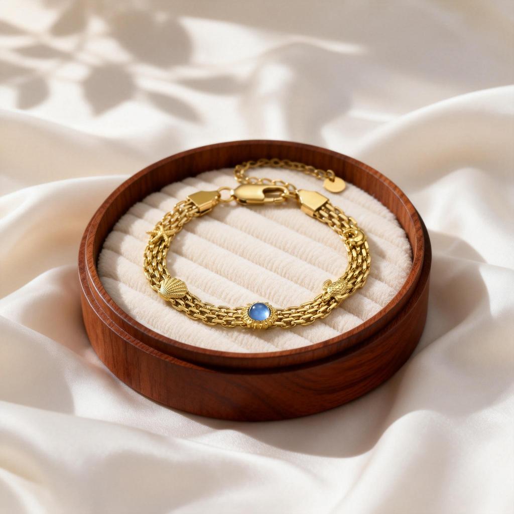 Roestvrij Staal Gaasband Kettingarmband voor Vrouwen Gaas Schakel met Zeester Schildpad Natuurlijke Blauwe Steen Armband Polsband Sieraden