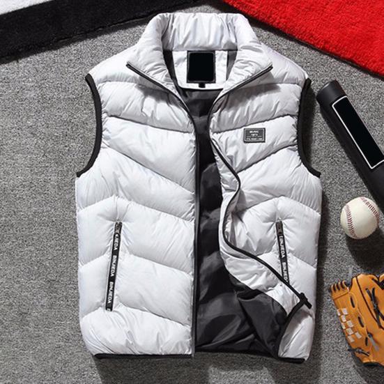 Autumn Winter Men Vest Cotton Padded Solid Color Zipper Windproof Thickened Sleeveless Jacket Streetwear