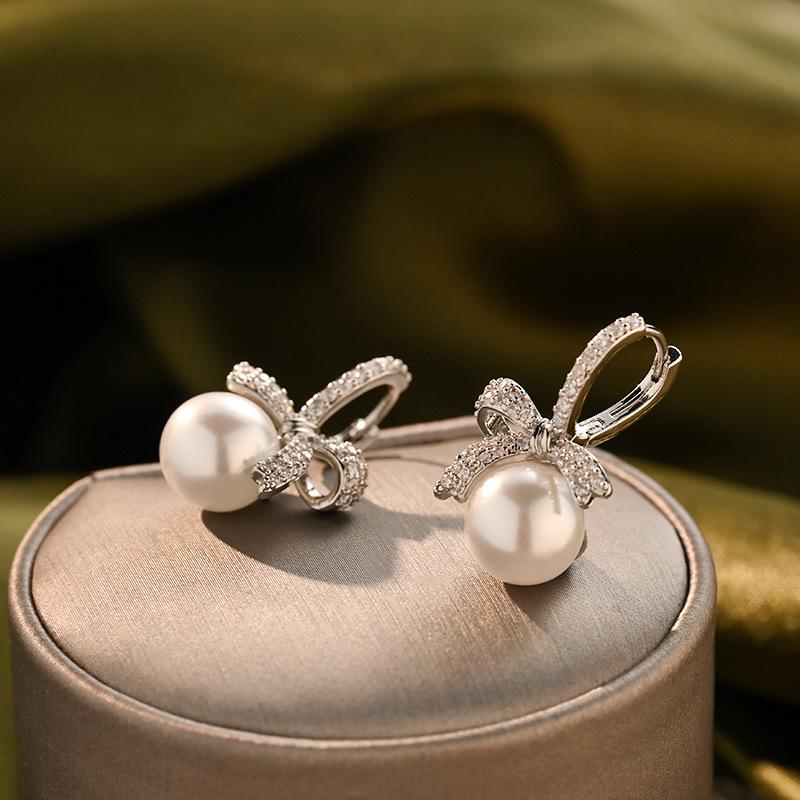 New Fashion Korean Simulated Pearl Bowknot Drop Earrings for Women Bohemian Round Ball Elegant Wedding Earrings Jewelry Gifts