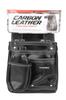 SK11 Carbon Leather Nail Pouch, Black, Genuine Cowhide Leather, Belt Loop with Slit, Ink Pot Pocket (SK-CLK-SP)