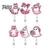 Pink Glitter Badge Reel Halloween Ghost Reel, Acrylic Retractable Holder Clip, Cute Heavy Duty ID Name for Women Nurse Teacher Medical Office