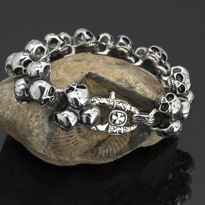 Vintage Style Stainless Steel Skull Bracelet Men Punk Rock Skeleton Chain Wristband Men's Bracelets Gothic Jewelry Accessories