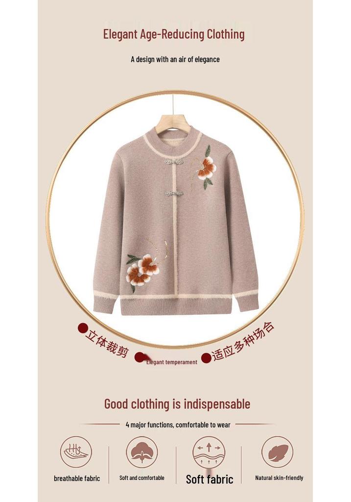 Women's Fleece-Lined Sweater: Warm Winter & Autumn Mink Velvet Base Layer for Middle-Aged and Elderly