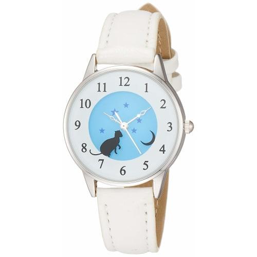 

Arias Amalfidia Analog Watch, Waterproof, Leather Strap, Cat Design, Blue Dial, WW19012A-96, Women s, White