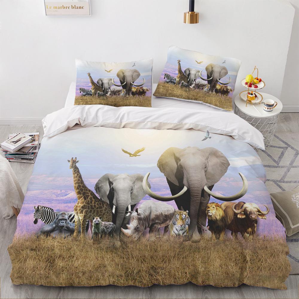 3D Animal Bedding Set Boys and Men Down Duvet Covers Pillowcases 2/3pcs, King Queen Double Bed Cover Gift