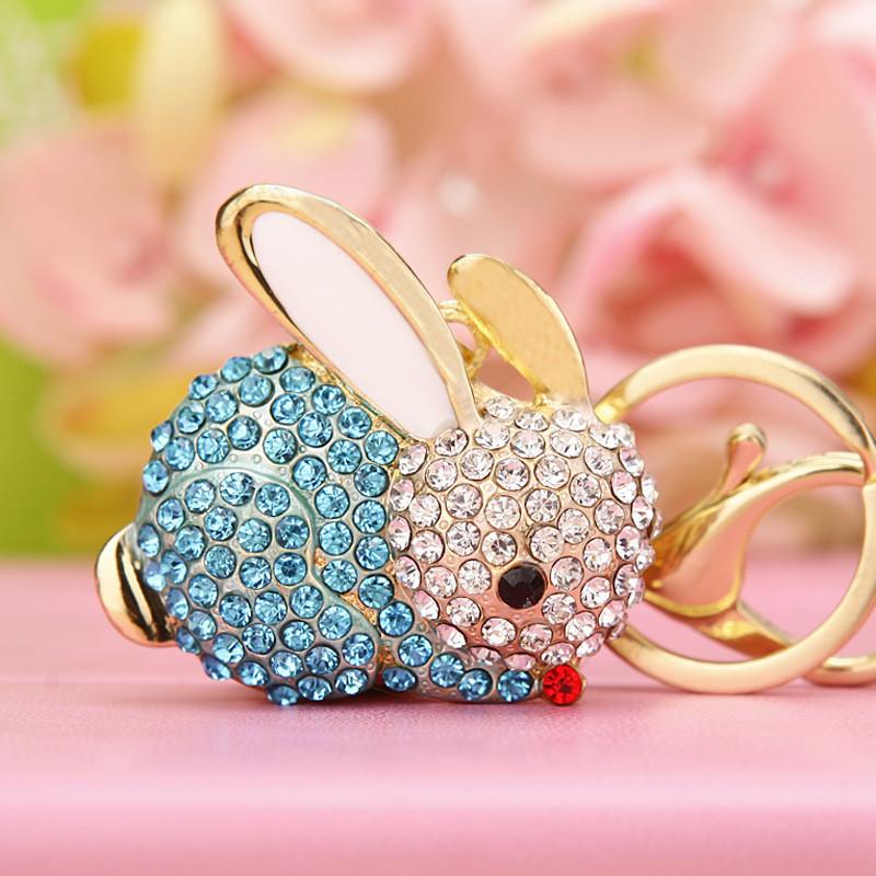 

Rabbit Playful Rhinestone Keychain Unique Metal Keyring Ideal For Gifts Celebrations And Blue Rhinestone