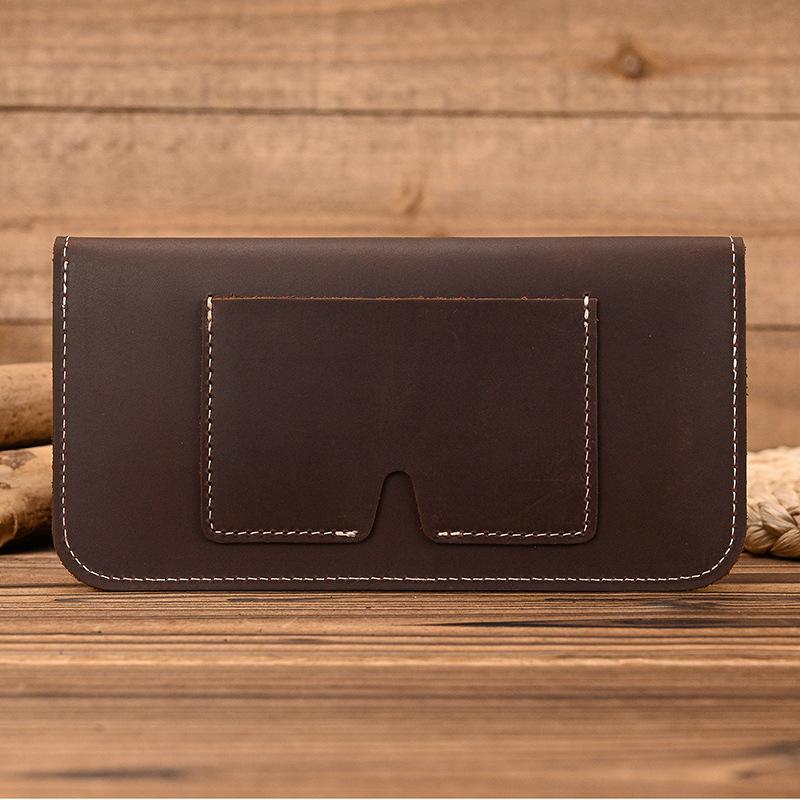Portafoglio Lungo da Uomo, Busta in Pelle Retro Mad Horse, Custodia per Cellulare, Vera Pelle, Portafoglio Semplice, Ultra-Sottile.
