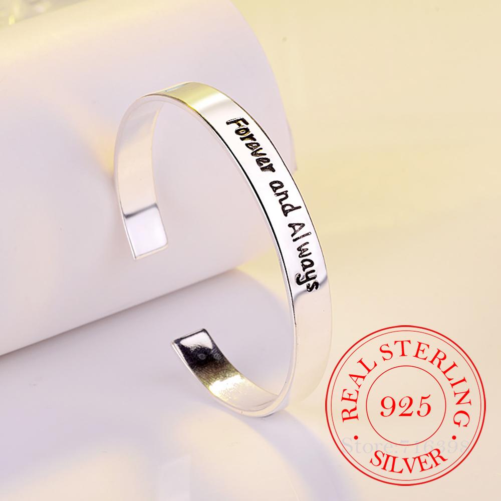 925 Sterling Silver Letter Cuff Bracelet &Bangle For Women Mum Ladies Elegant Birthday Jewelry Mother's Day Gift J