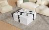 Table Basse de Salon, 70 x 70 x 31 cm, Design Géométrique en Forme de Cube, Table d'Appoint avec Tiroir, Table avec Placage Marbre de Forme Unique