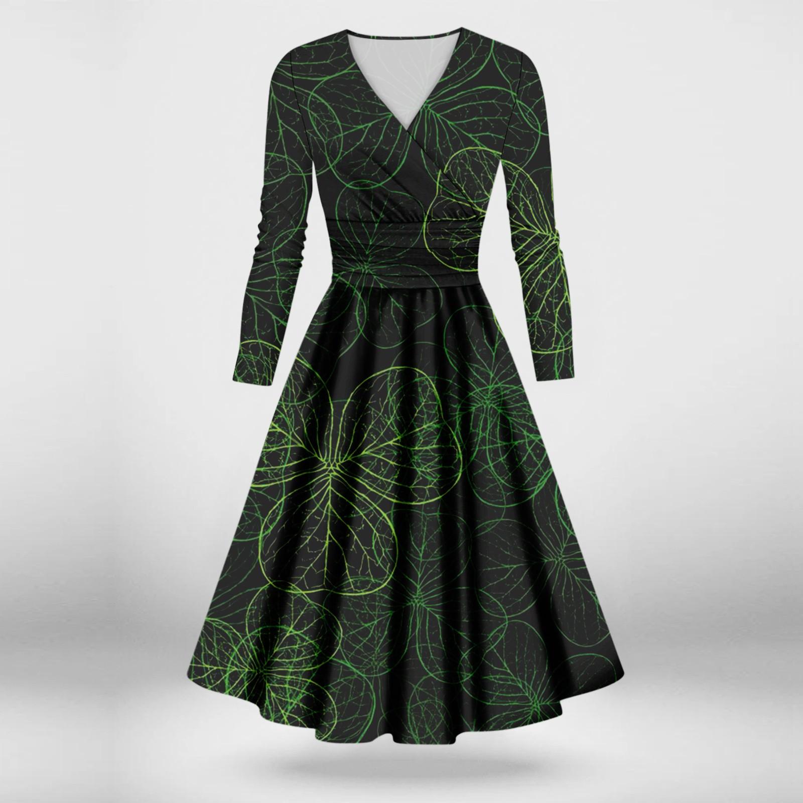 

Женская мода повседневная St. Сексуальное платье с принтом «День Патрика» с длинными рукавами и V-образным вырезом L зелёный