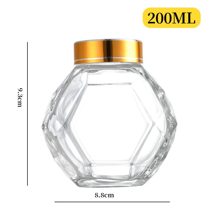 Hexagonal Glass Honey Jar with Wood Lid & Stirrer
