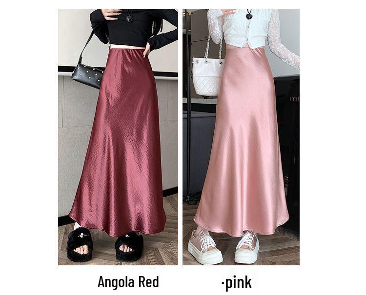 Women's A-line Mermaid Skirt - Spring/Summer 2025 Korean Style Mid-Length Acetate Satin Draped Skirt