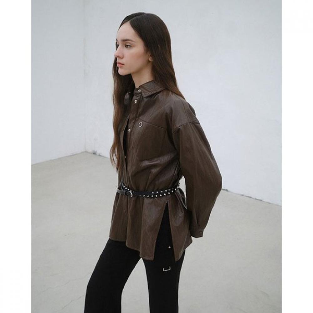 Gnarly Fake Leather Pocket Long Blouse Er4wb160