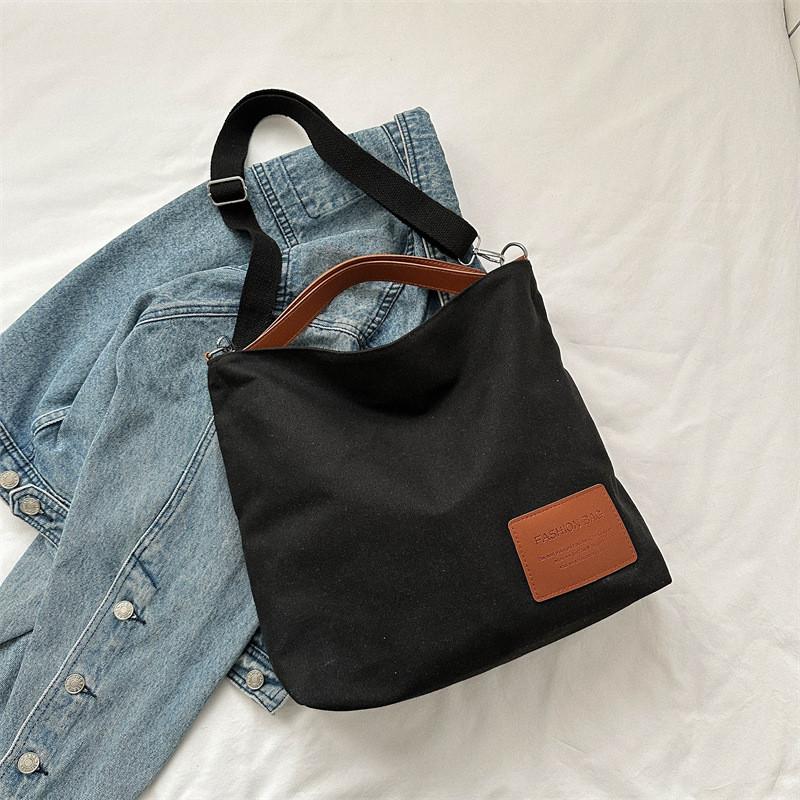 Trendy Black And White Canvas Tote Bag For Women Large Capacity Stylish Commuter Bag