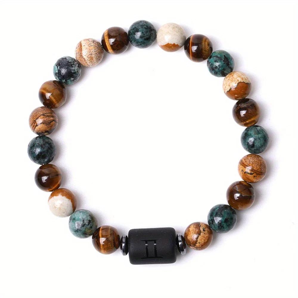 Zodiac Bracelet for Women Men Zodiac Sign Natural Stone Bead Bracelet 12 Constellation Prayer Blessing Bracelet 1pc 8mm Gemini