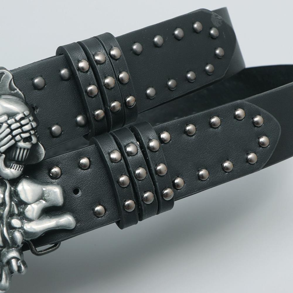 Versatile Skull Belt Punk Gothic Leather Belt Y2k Snap on Waist Belt  Unisex