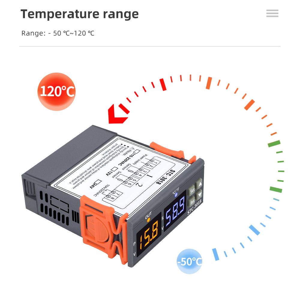 STC-3018 LED Digital Temperature Controller Thermostat Thermoregulator Incubator 12V 24V 110~220V Microcomputer Thermometer