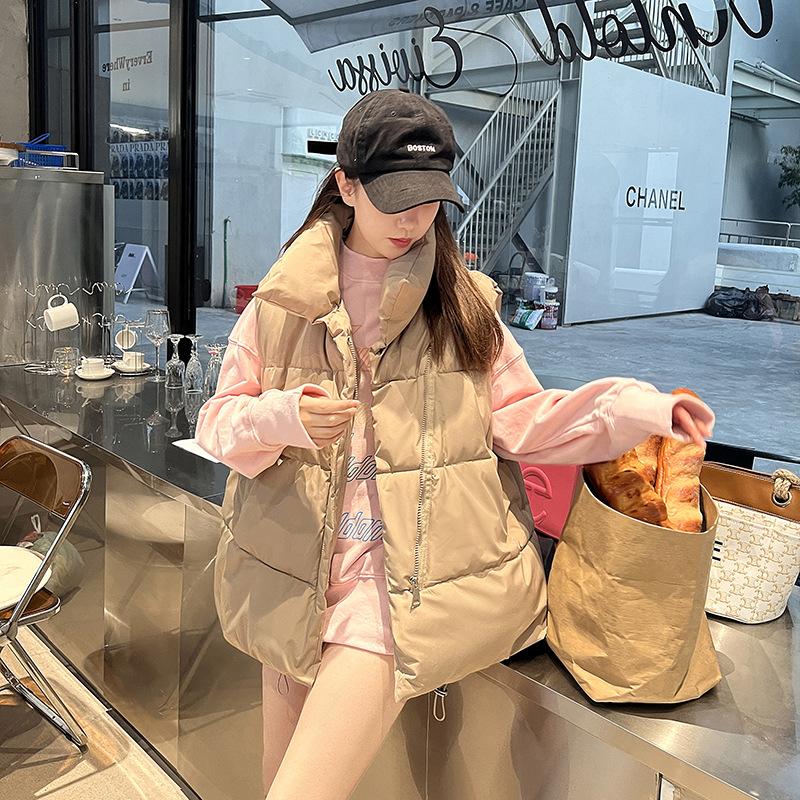 Women's Sleeveless Jacket Fashionable Outer Wear Cotton Vest Autumn and Winter Thickened Waistcoat Loose Stand Collar Cotton Vest