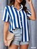 Women Fashion Striped Pattern Shirts Summer Short Sleeve 3d Printed Ladies Street Blouse 3XL Plus Size Casual Tops