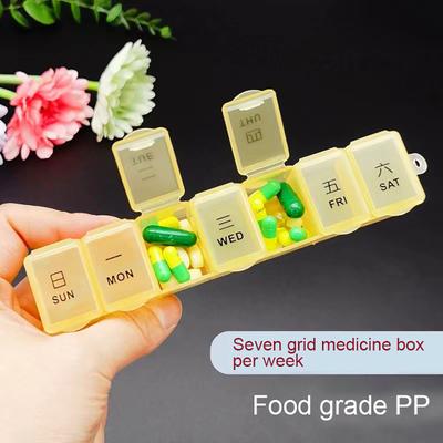 Tragbare Pillendose mit Tagesdruck, 7 unabhängige Gitter, staubdicht, feuchtigkeitsbeständig, transparenter Deckel, für Outdoor-Reisen, Geschäftsreisen, Pillendose, Medizin