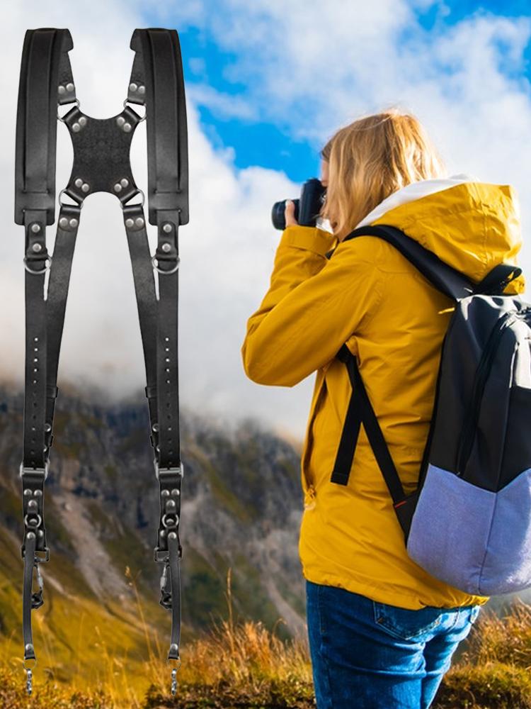 Double Shoulder Camera Strap Adjustable Leather Camera Shoulder Belt Portable Shoulder Harness Outdoor Photography Tools