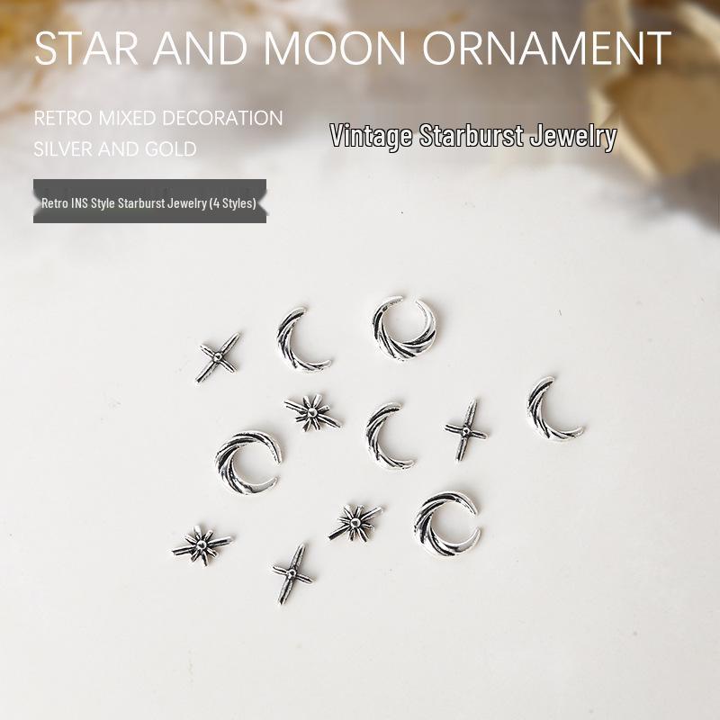

Retro Starburst & Crescent Nail Art Metal Decorations - 10 Pcs