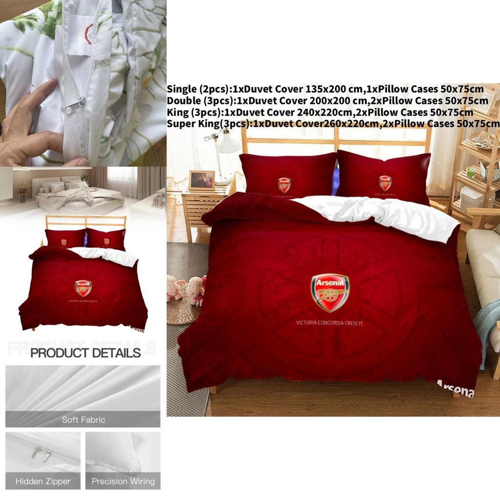 Arsenal Pattern Digital Print Bedding Threepiece Set With Brushed Fabric For Modern Childs Room