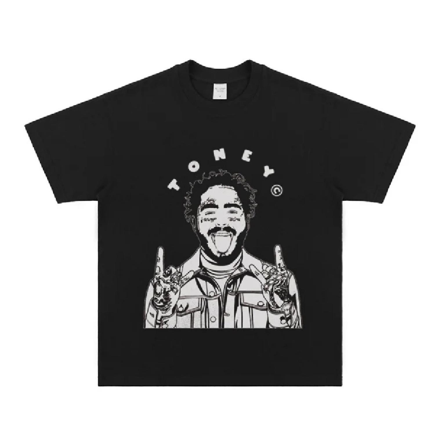 

2025 Футболка с коротким рукавом Post Malone Европейский и американский уличный рок Рэпер Портрет Высокое качество Роскошный бренд Продажа XXXXXL чёрный