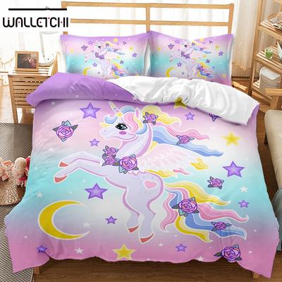 Hot Sale Cartoon Unicorn Kids Girls Pink 3D Bedding Set Duvet Cover Bedcllothes Animal Printed Queen King Size Home Bed Linens