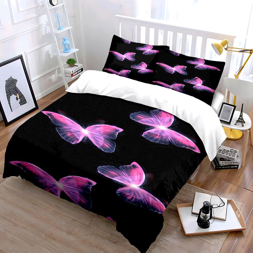 Pink Butterflies On Black. Bedding Sets Duvet Cover Sets Duvet Covers Pillowcases(1*Duvet Cover 2*Pillowcases Without Duvet Insert)