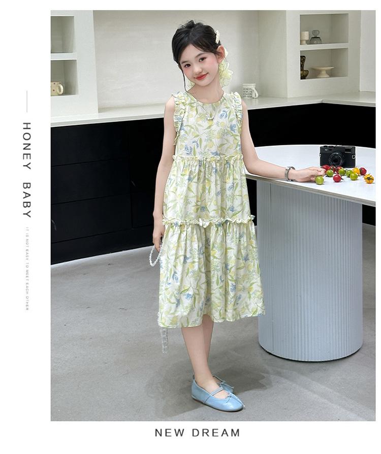 Girls' summer dress 2026 new children's dress, sweet and beautiful, sleeveless floral princess dress for adults in summer