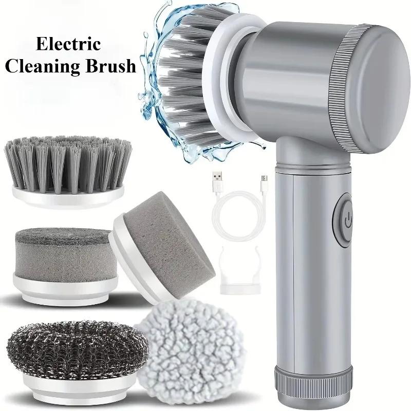 Wireless Electric Spin Brush Cleaner with 5 Replaceable Heads, Rotating Deep Cleaning Tool for Household Surfaces