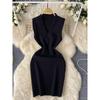 Adult Lady Like Woman Elegance Sleeveless Vest Dress Women's Stylish V Neck Elastic Slim Fit Slimming Sheath Bottom Knitted Dress