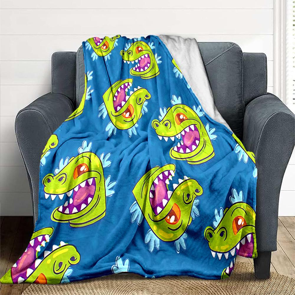 1pc Dino Rugrats Flannel Throw Blanket HD Printed Lightweight Soft Warm All Season Blanket for Sofa, Bed, Travel, Camping Machine Washable