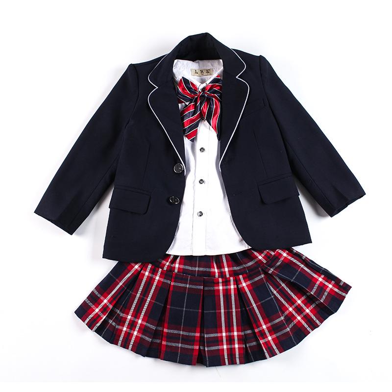 Spring & Autumn British-Style School Uniform Set - Children's Academy Blazer, Class, and Kindergarten Uniform, 4-Piece.
